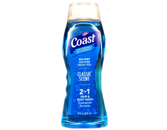 Coast 2-in-1 Hair & Body Wash pack highlighting bulk value for households.