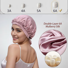 Close-up of adjustable ribbon on Cocheng silk bonnet for secure fit