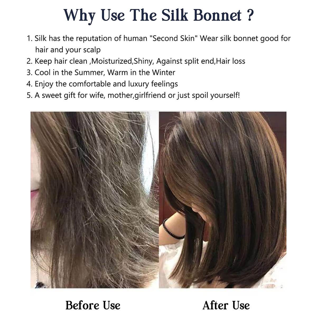 Care tips for Cocheng silk bonnet: hand wash and air dry.