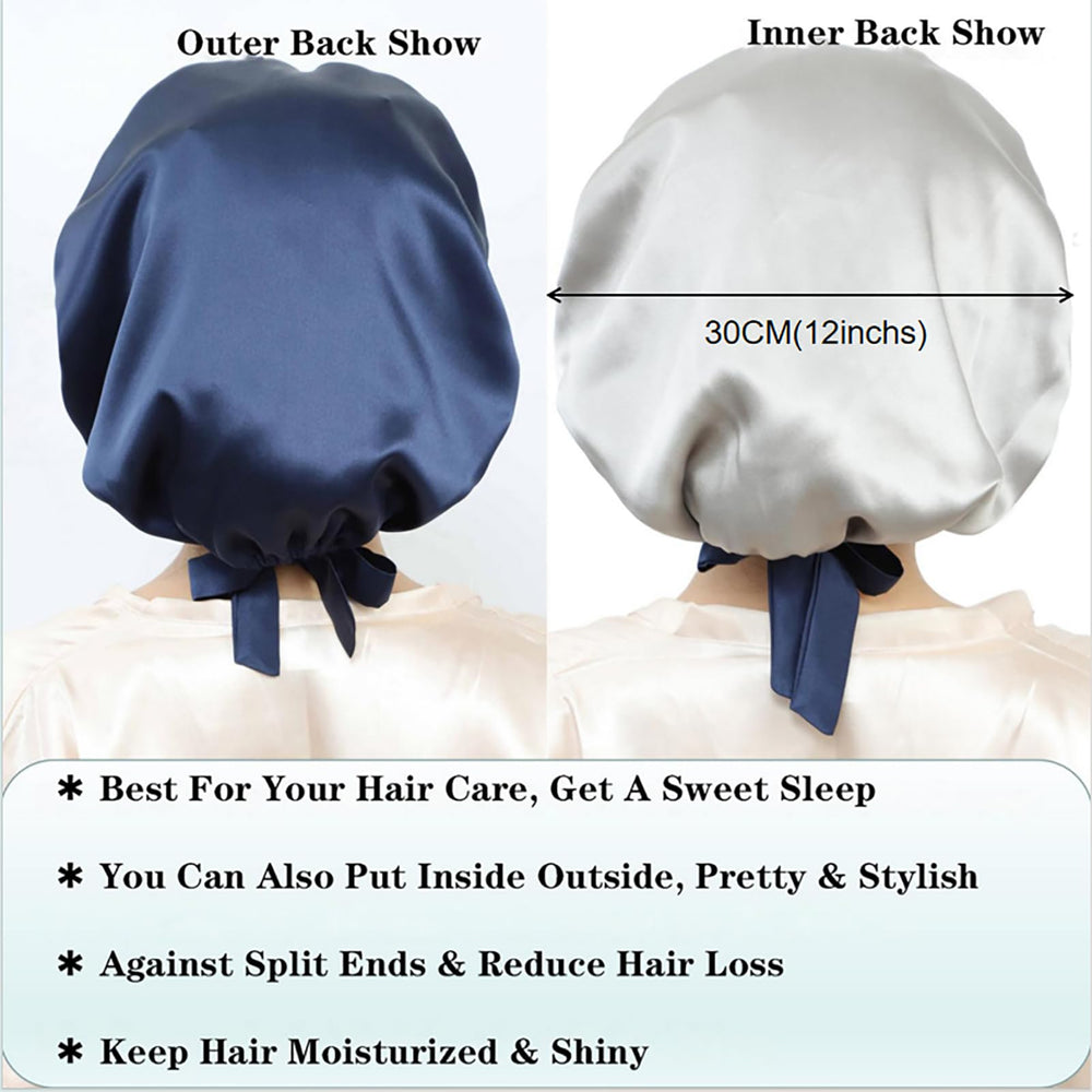 Cocheng silk bonnet worn during night for gentle hair protection and frizz control