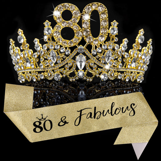 COCIDE 80th birthday sash close-up with glitter detail, ideal for milestone photos.