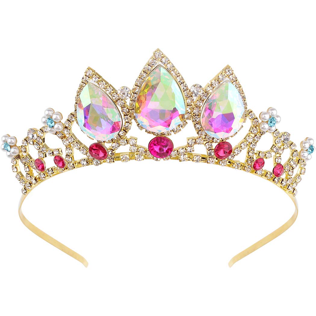 COCIDE Rapunzel Crown with AB crystals adds magical sparkle for a princess look.