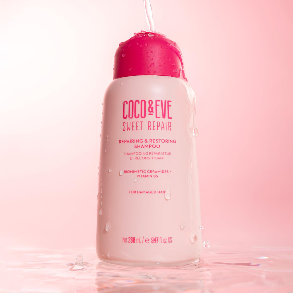 Close-up of biomimetic ceramides in Coco & Eve formula for hair sealing.