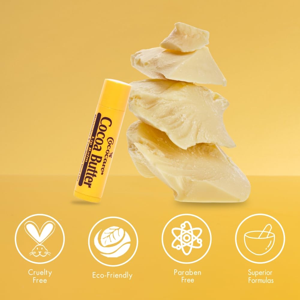 COCOCARE Cocoa Butter Lip Balm pack of five in yellow packaging.