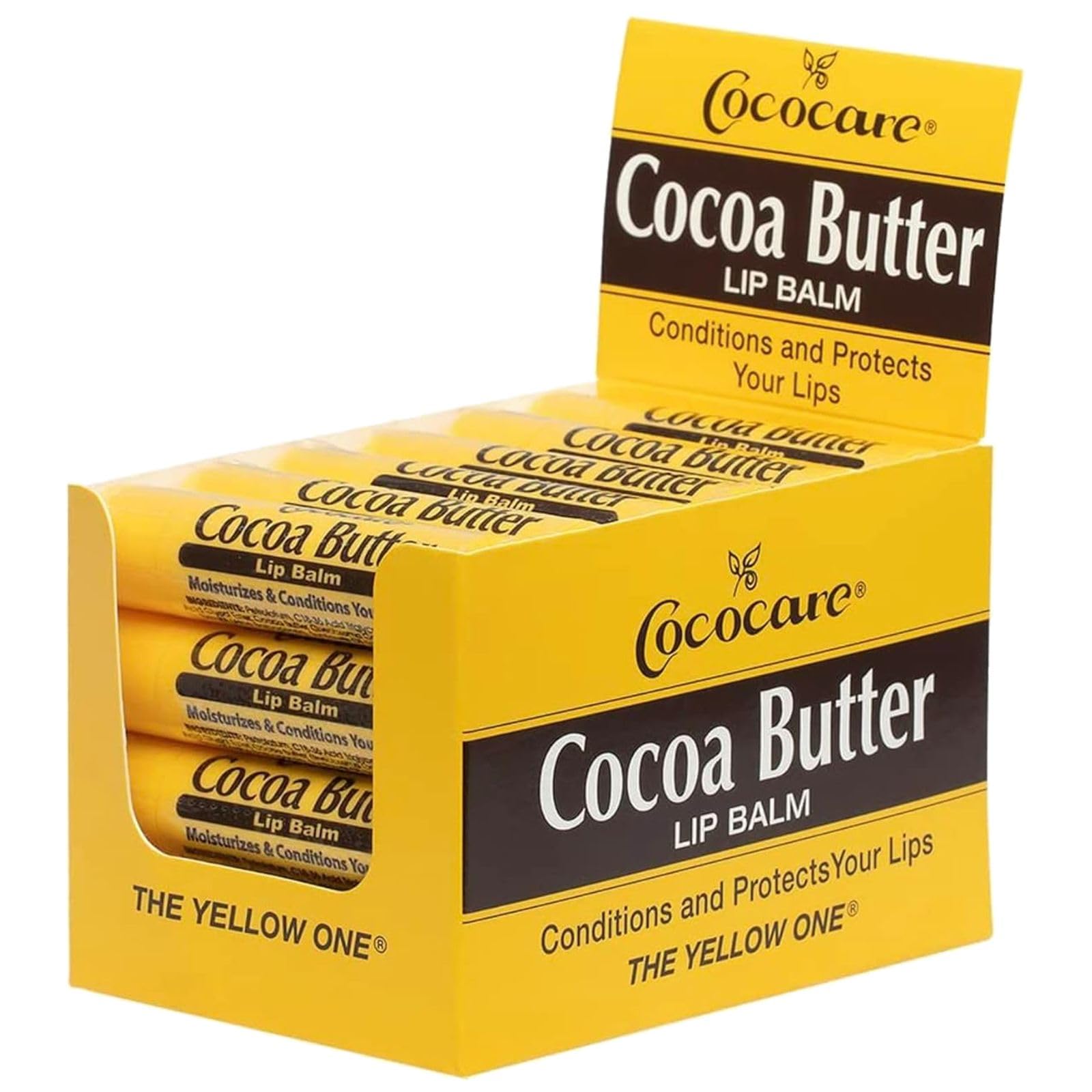 COCOCARE Cocoa Butter Lip Balm yellow stick packaging for everyday lip protection.