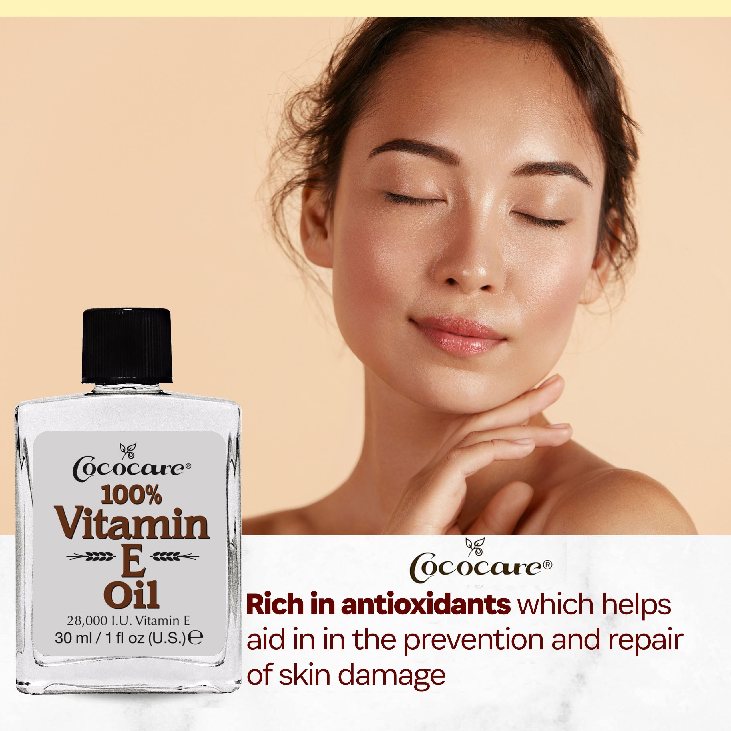 COCOCARE Vitamin E Oil 1oz packaging front shows simple, pure skincare