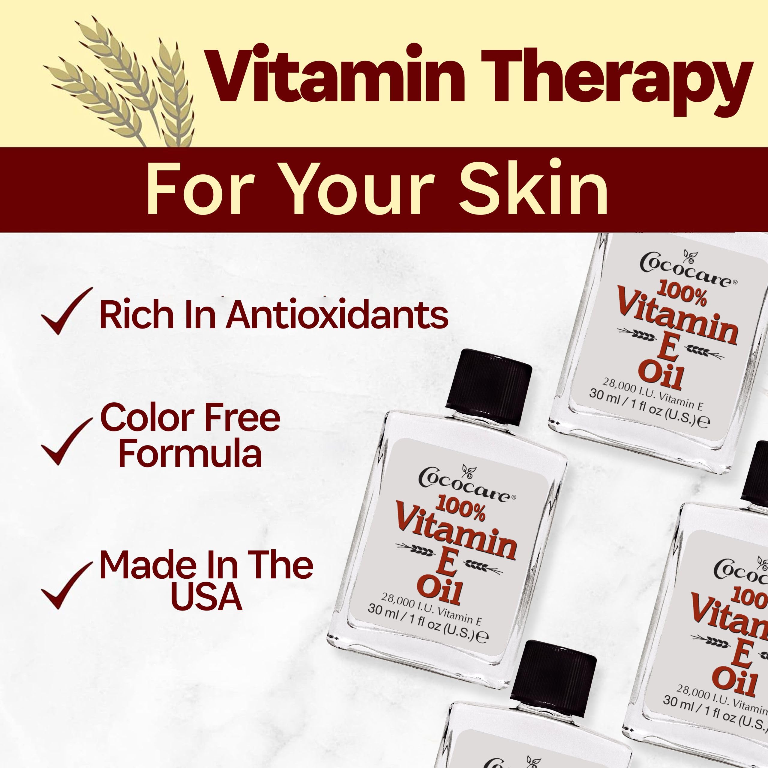 COCOCARE Vitamin E Oil four-pack display emphasizes value and convenience