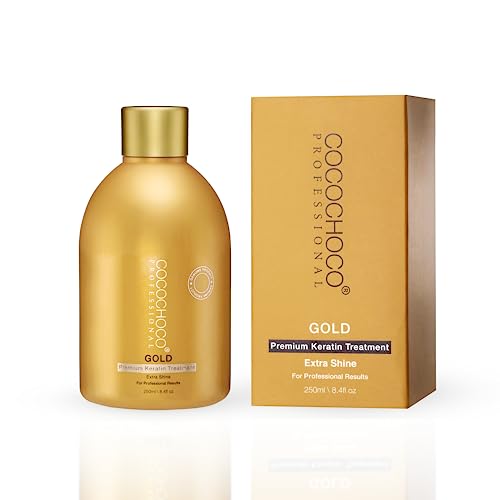 Close-up of Cocochoco Gold bottle ready for salon-style straightness and frizz control.