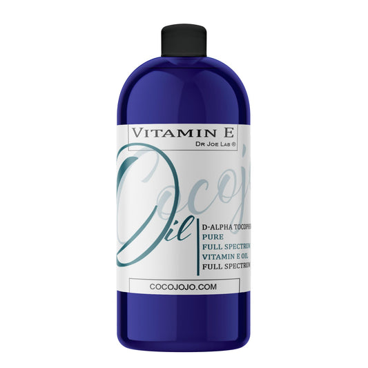 cocojojo Dr Joe Lab Vitamin E Oil bottle shown, delivering soothing skin hydration.