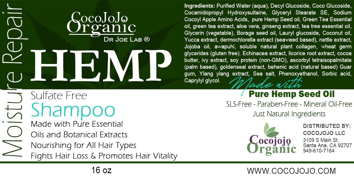 Cocojojo hemp seed oil ingredient suggests nourishing scalp care.