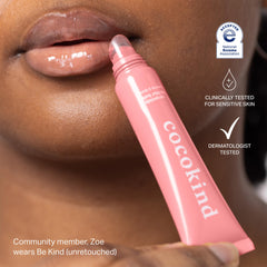 Close-up of Cocokind lip balm texture showing gloss and smooth glide