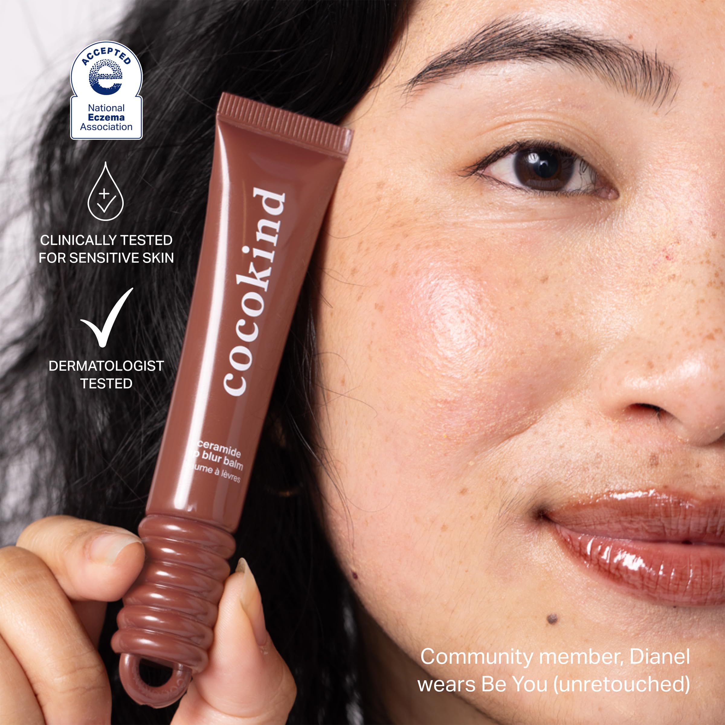 Cocokind Lip Blur Balm applying for smooth lips with glossy finish