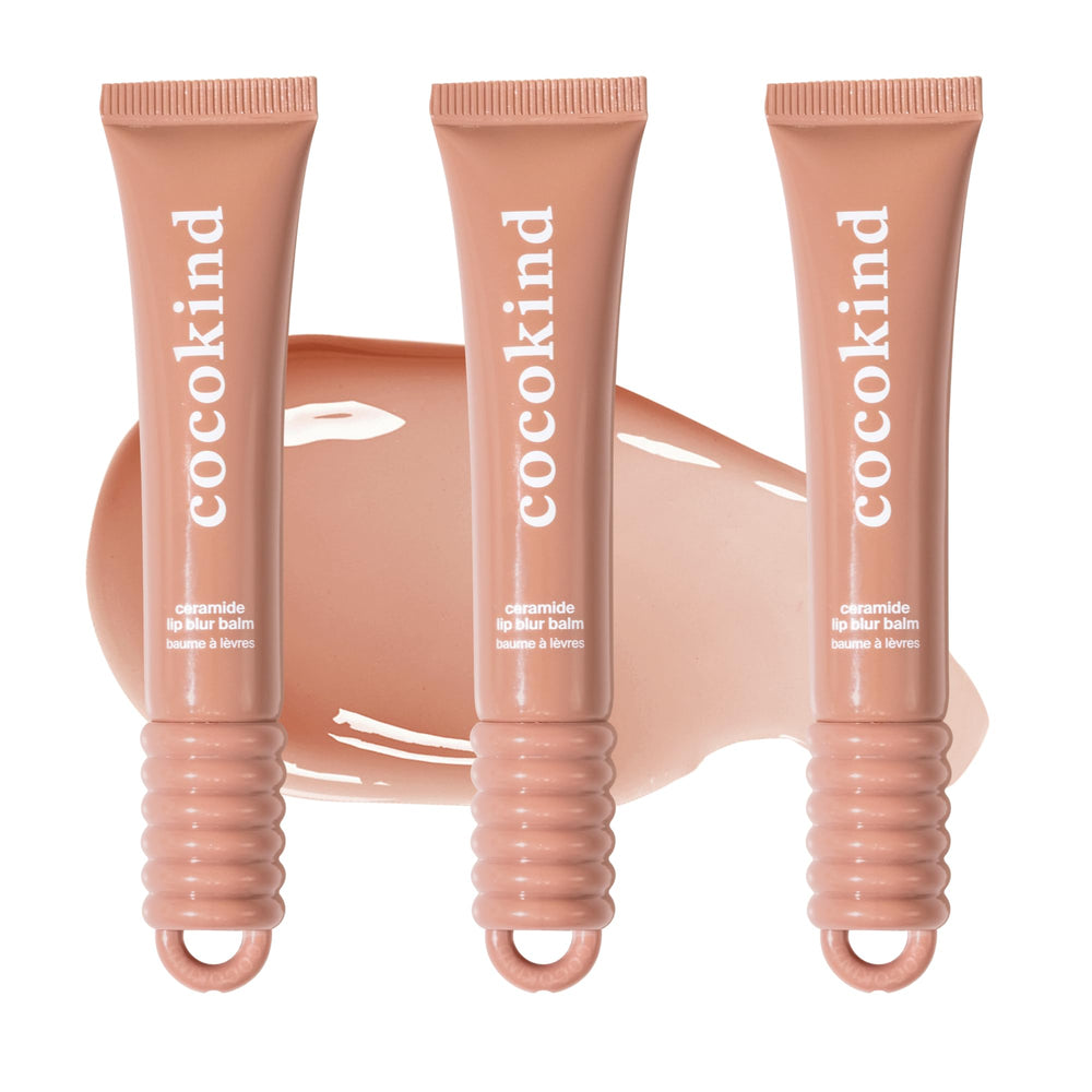Cocokind Ceramide Lip Blur Balm in soft brown hydrates lips.