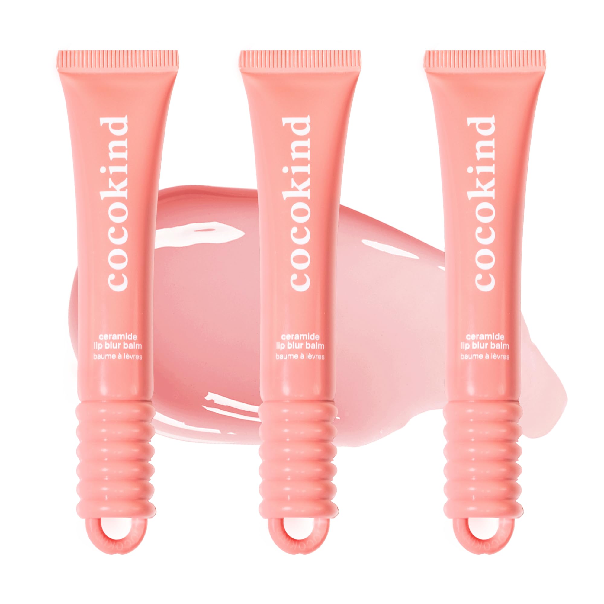Cocokind Ceramide Lip Blur Balm tube with coral-pink gloss for hydrated lips