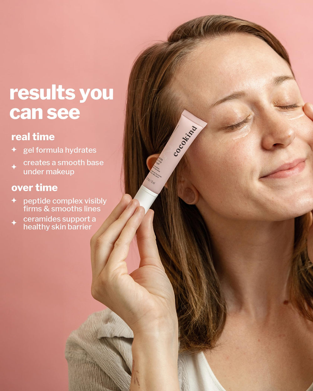 Cocokind Peptide Eye Gel shown as part of a day and night skincare routine.