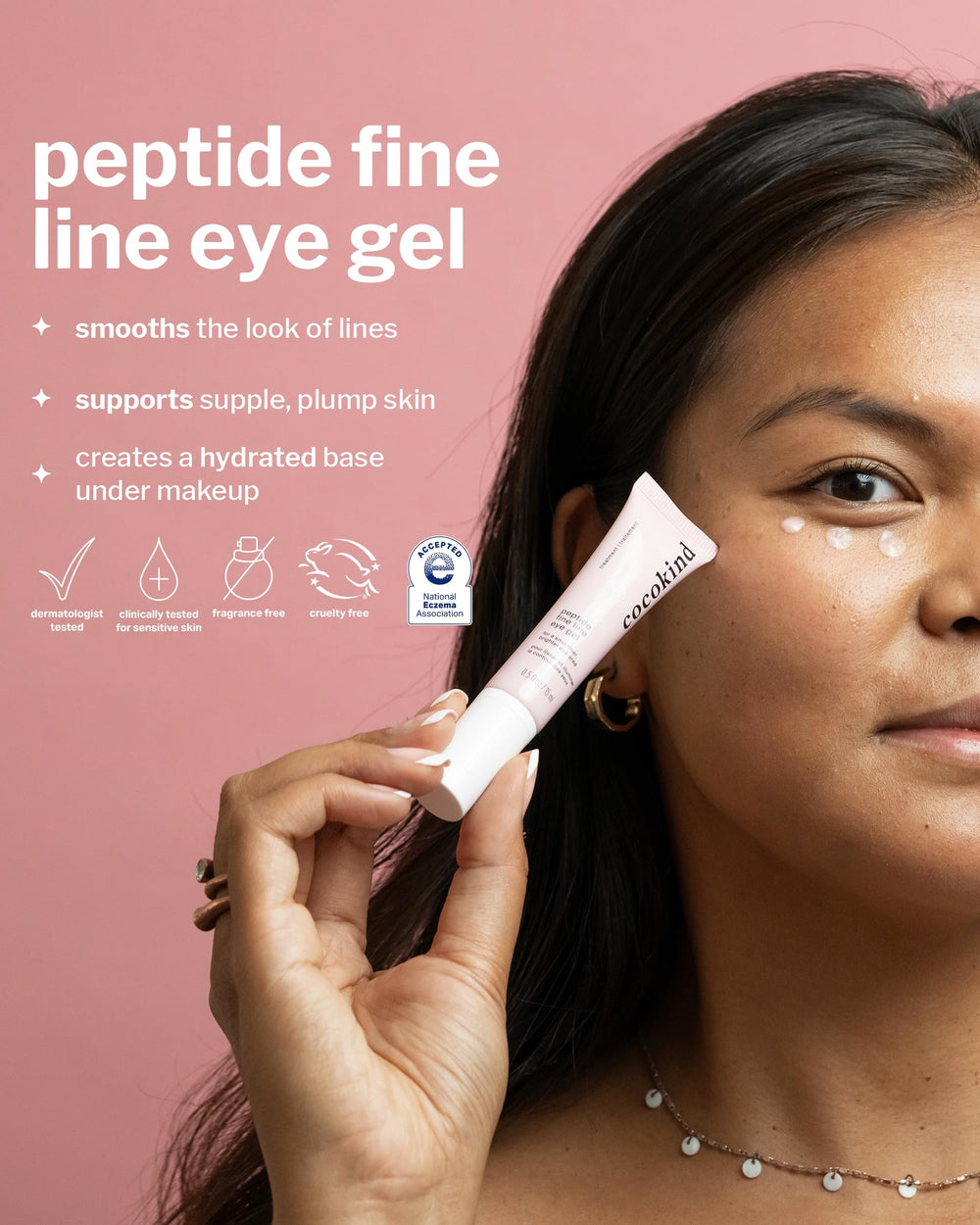 Cocokind Peptide Eye Gel texture close-up highlights lightweight, hydrating formula for sensitive skin.