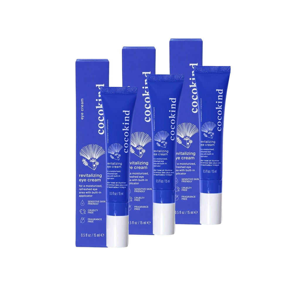 Cocokind Revitalizing Eye Cream with cooling metal tip for depuffing and hydration.