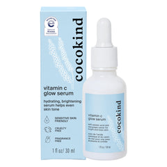 Cocokind Vitamin C Glow Serum bottle close-up, highlighting hydration