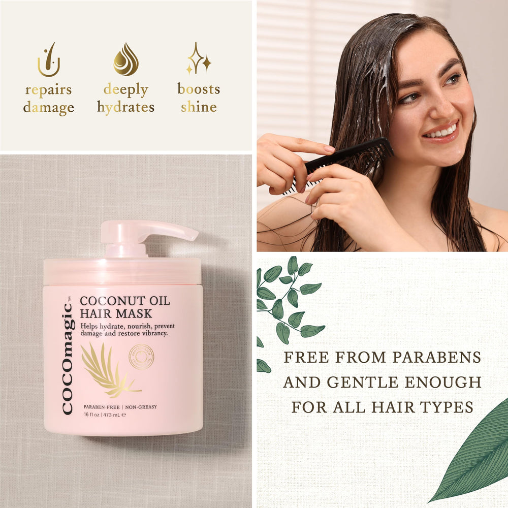 Cocomagic hair mask packaging highlighting USA-made and paraben-free formula