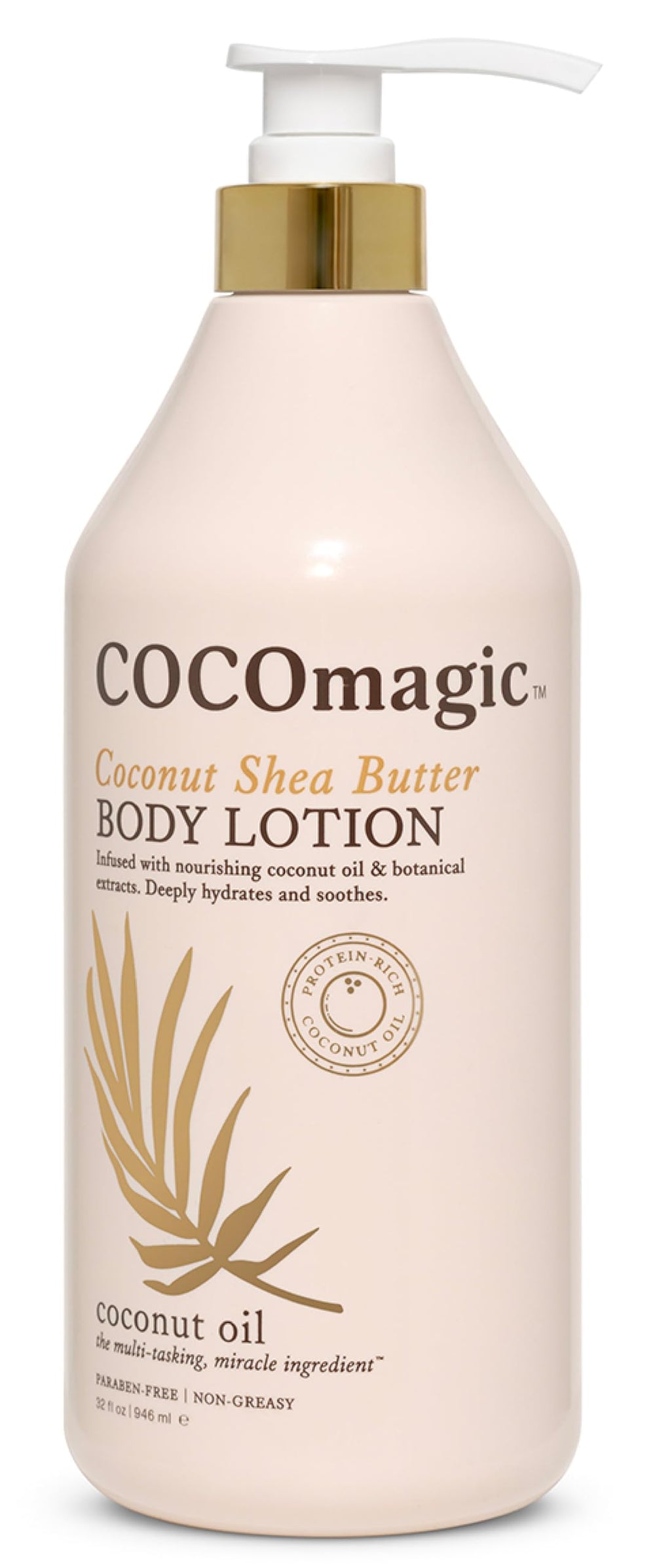 Cocomagic coconut-shea body lotion bottle delivering deep hydration for soft, smooth skin.