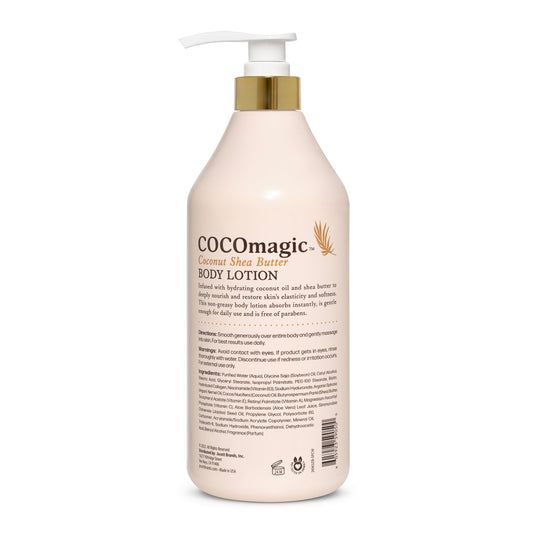 Cocomagic fast-absorption lotion texture close-up showing non-greasy moisturization.