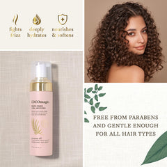 Cocomagic Frizz-Free Curl Mousse on curls delivering hydration and soft hold