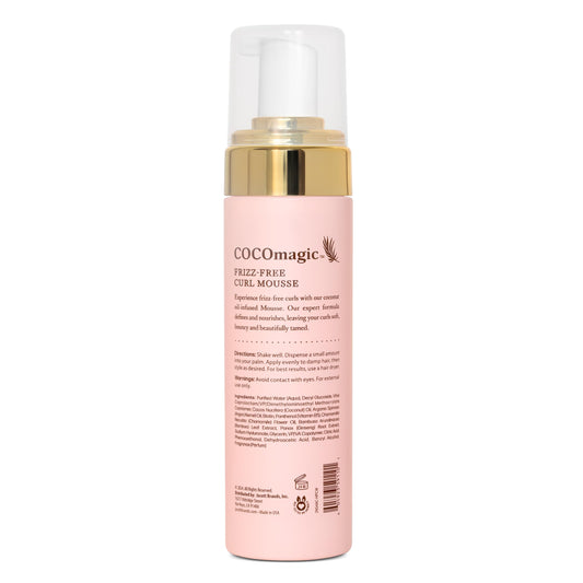 Cocomagic Frizz-Free Curl Mousse foam showing lightweight hold for defined curls