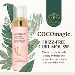 Cocomagic Frizz-Free Curl Mousse close-up on defined curls with smooth texture