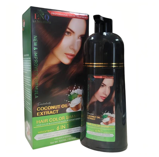 Creamy lather demonstrates 6-in-1 color, cleansing, conditioning, and gray coverage.