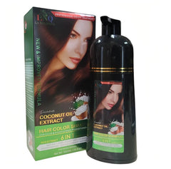 Creamy lather demonstrates 6-in-1 color, cleansing, conditioning, and gray coverage.