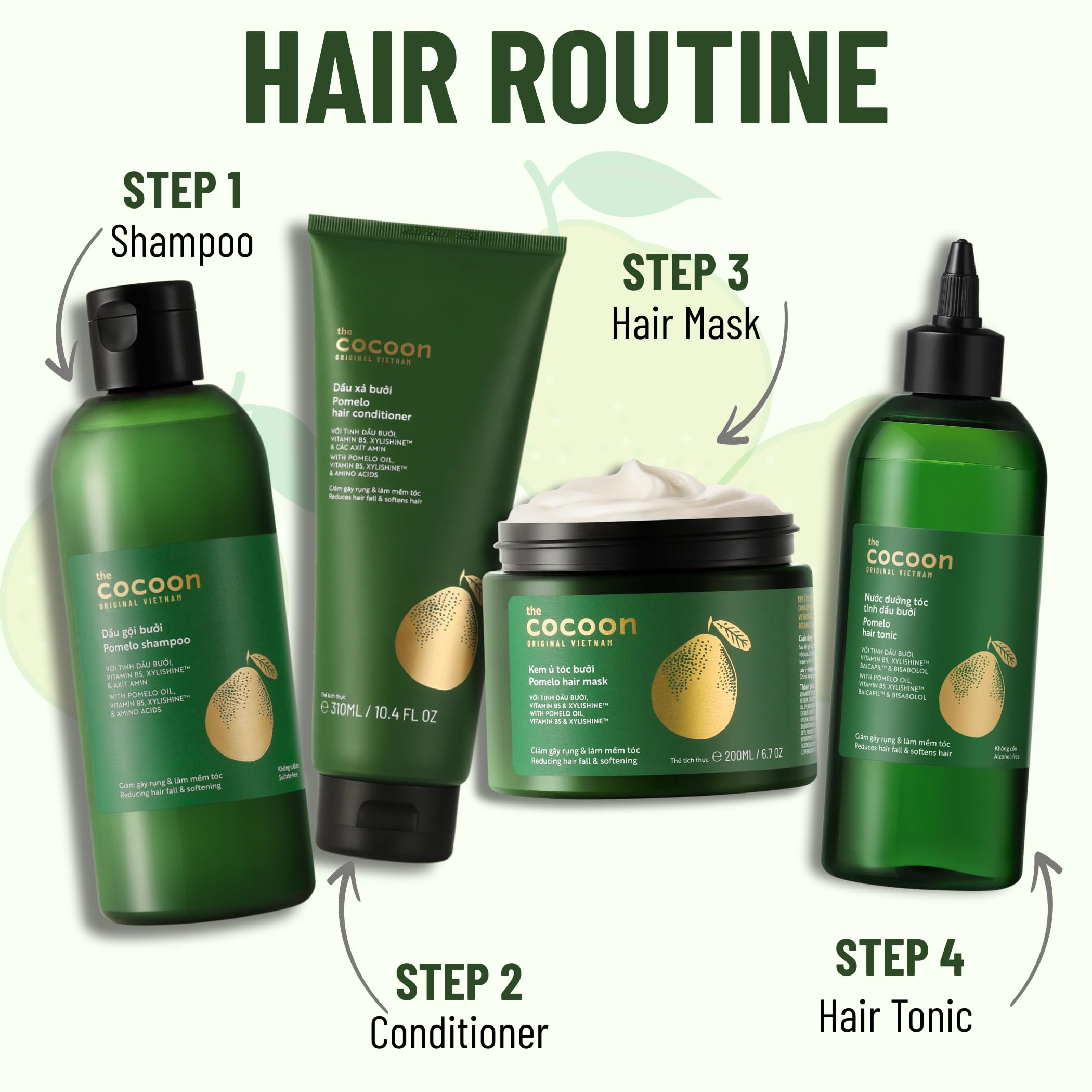 Cocoon Original Pomelo Oil Hair Tonic lifestyle shot with healthy shine