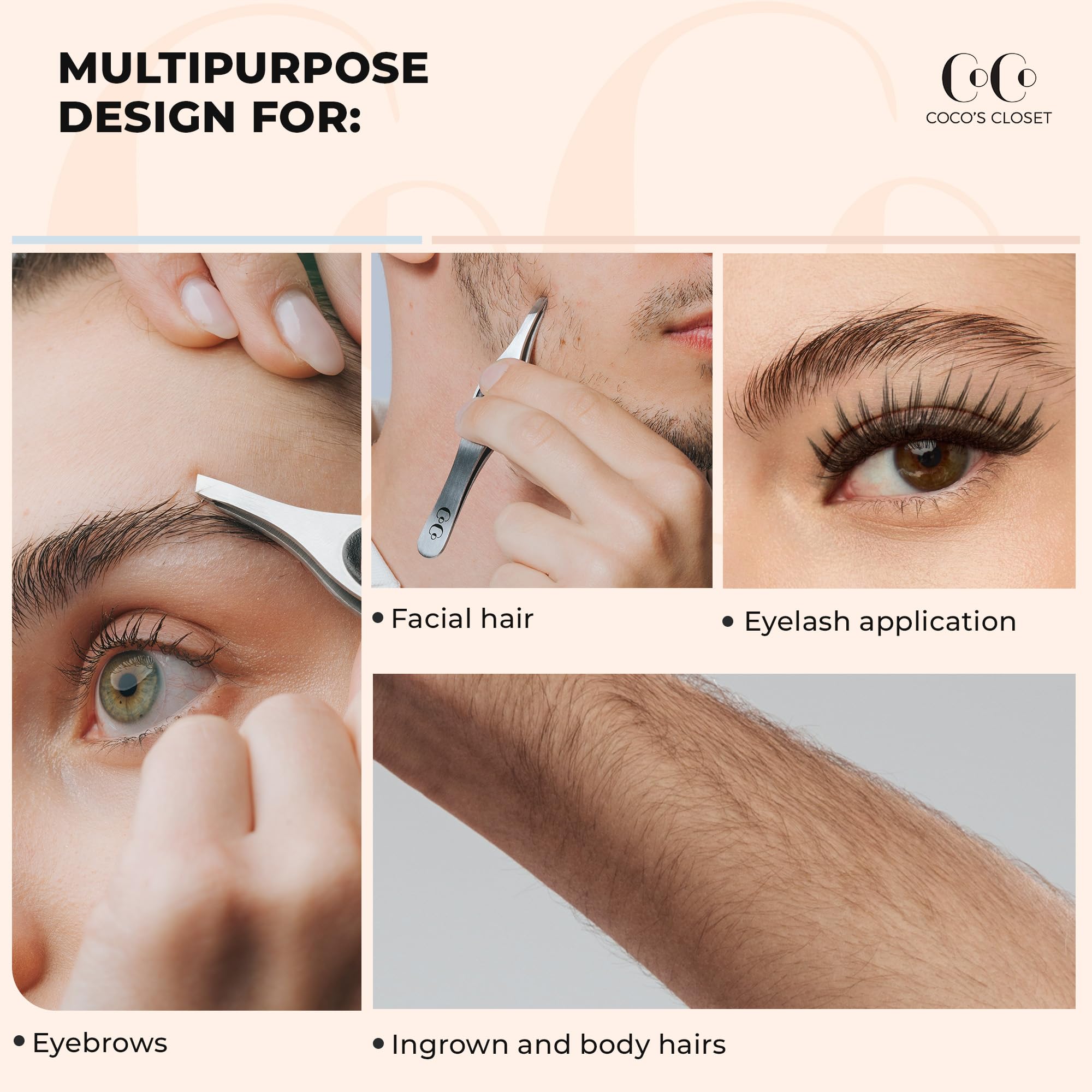 Coco's Closet tweezers ideal for splinter removal with fine tip accuracy.
