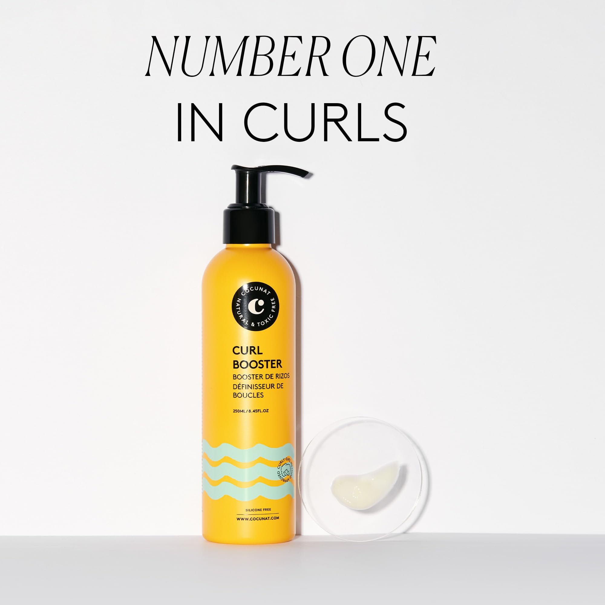 COCUNAT 3 Curl Booster tube highlights silicone-free formula for defined curls.