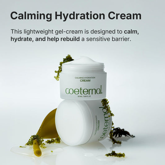 Coeternal Calming Hydration Cream on skin demonstrates breathable, non-greasy hydration.