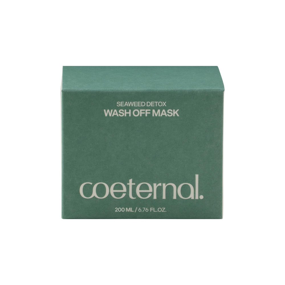 Compact 200 ml jar of Coeternal Seaweed Detox Wash Off Mask ready for use.
