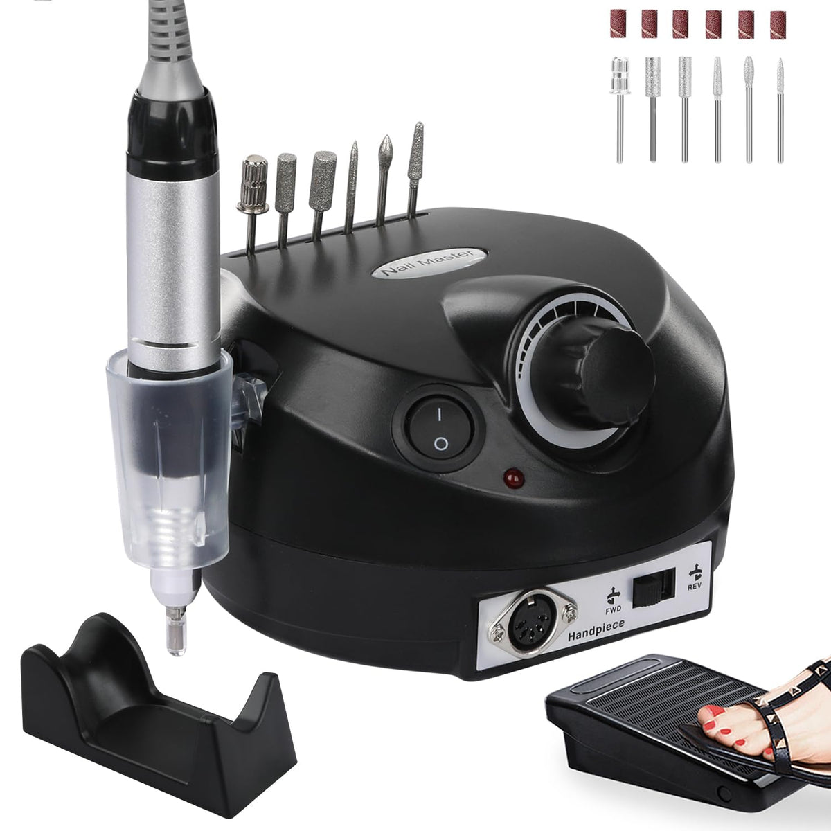CoFashion electric nail drill 30,000 RPM in action for fast shaping of acrylic and gel nails.