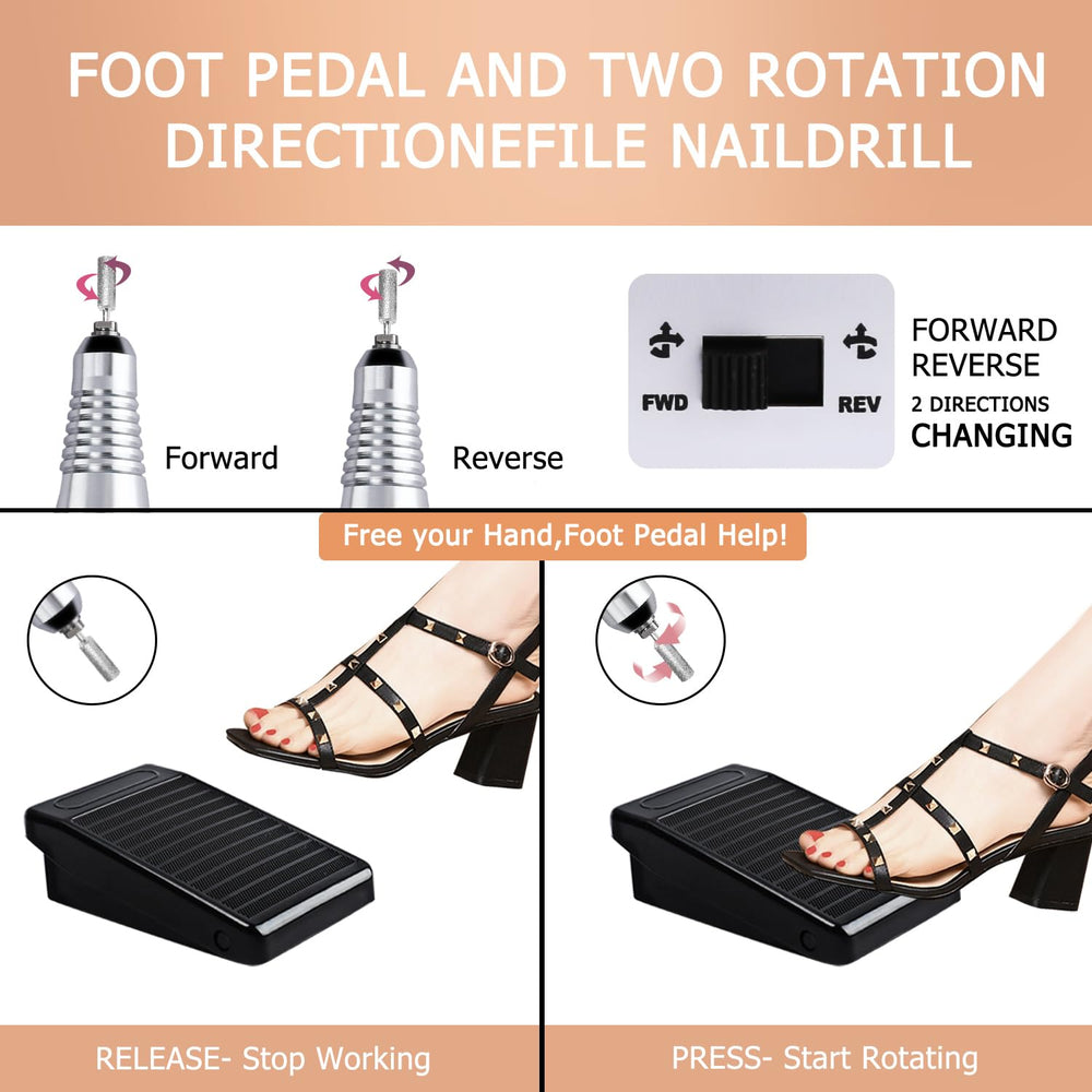 CoFashion nail drill with forward and reverse rotation for both hands