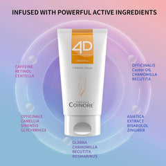 Texture swatch of Coinore B Flat Belly Firming Cream showing oil-free, quick-absorbing formula.