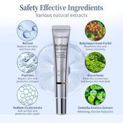 Coinore retinol under-eye cream with rosemary extract highlighted on label for firming