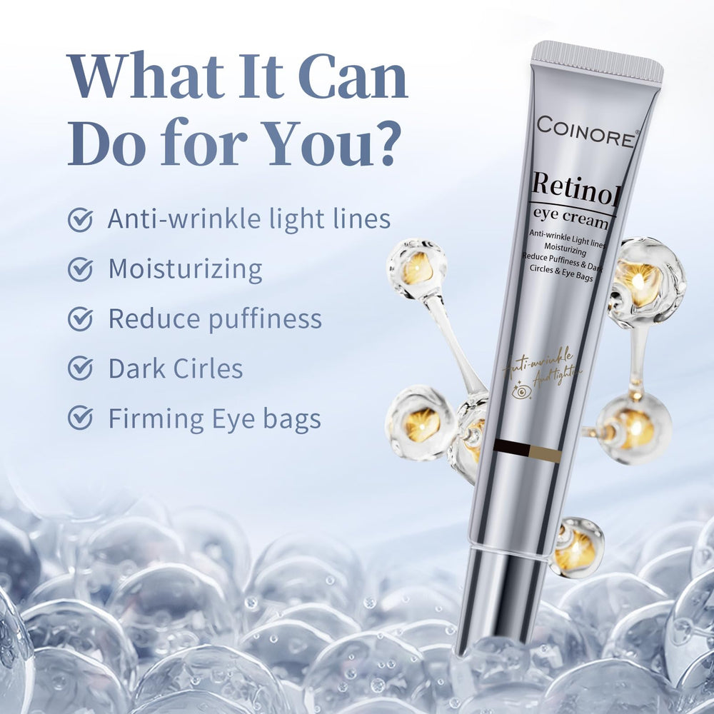 Coinore retinol under-eye cream tube ready for quick, non-greasy application