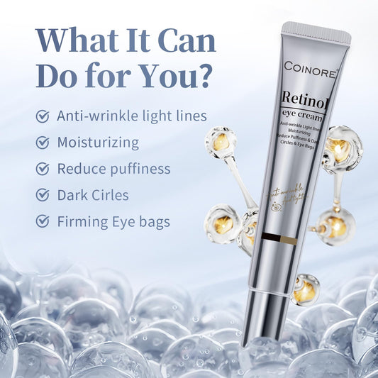 Coinore retinol under-eye cream tube ready for quick, non-greasy application