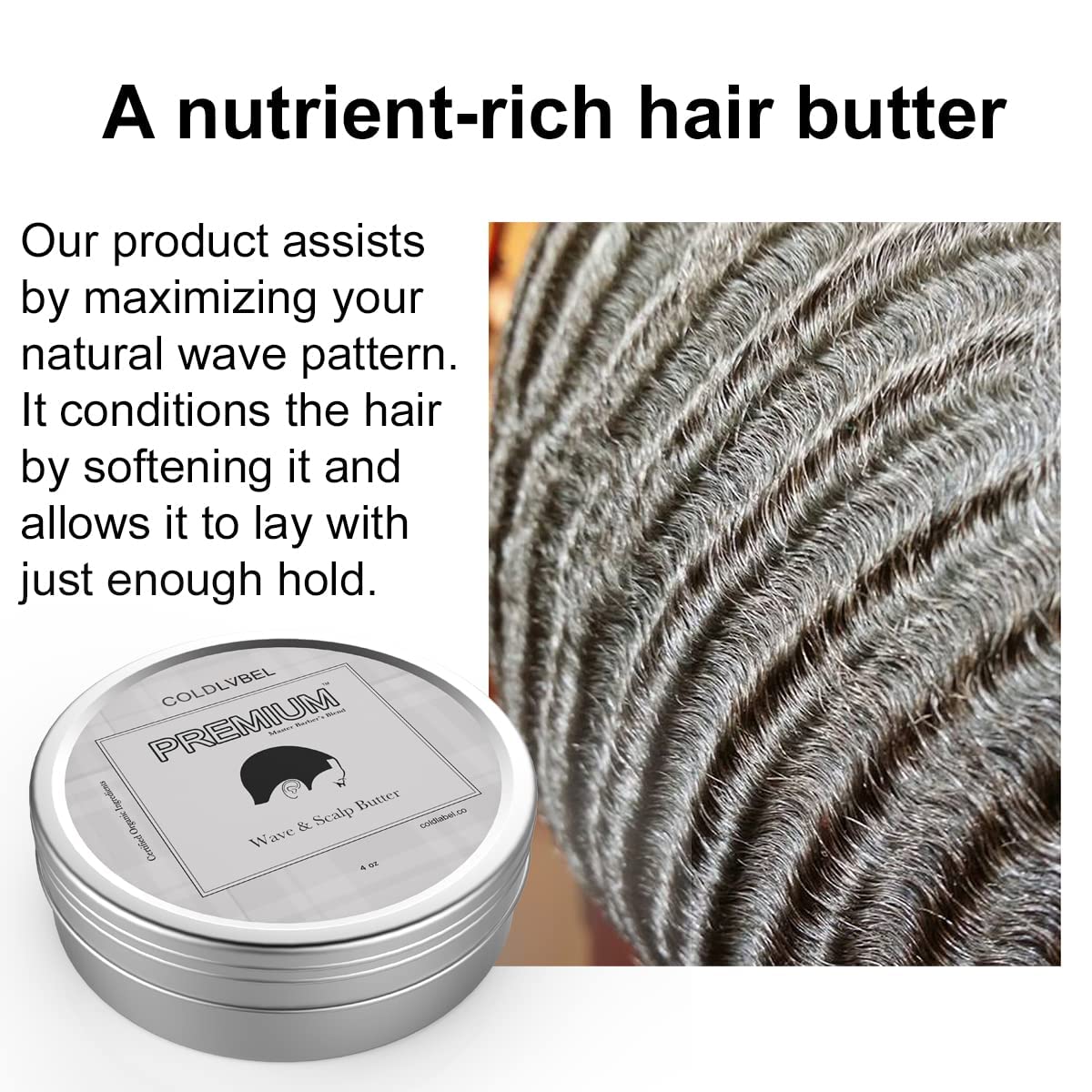 COLDLABEL Premium Wave Butter jar closeup highlighting organic formula and clean finish.
