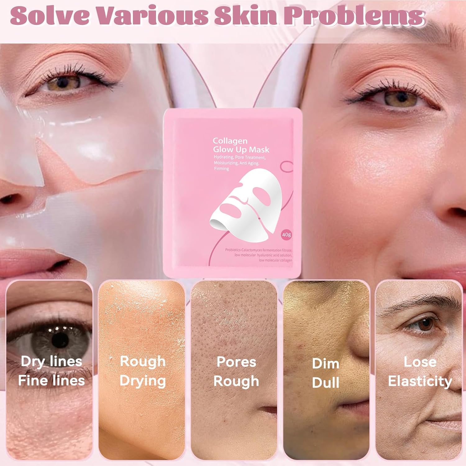 Collagen Glow Up Mask 2.0 focusing on pore minimization and texture refinement.