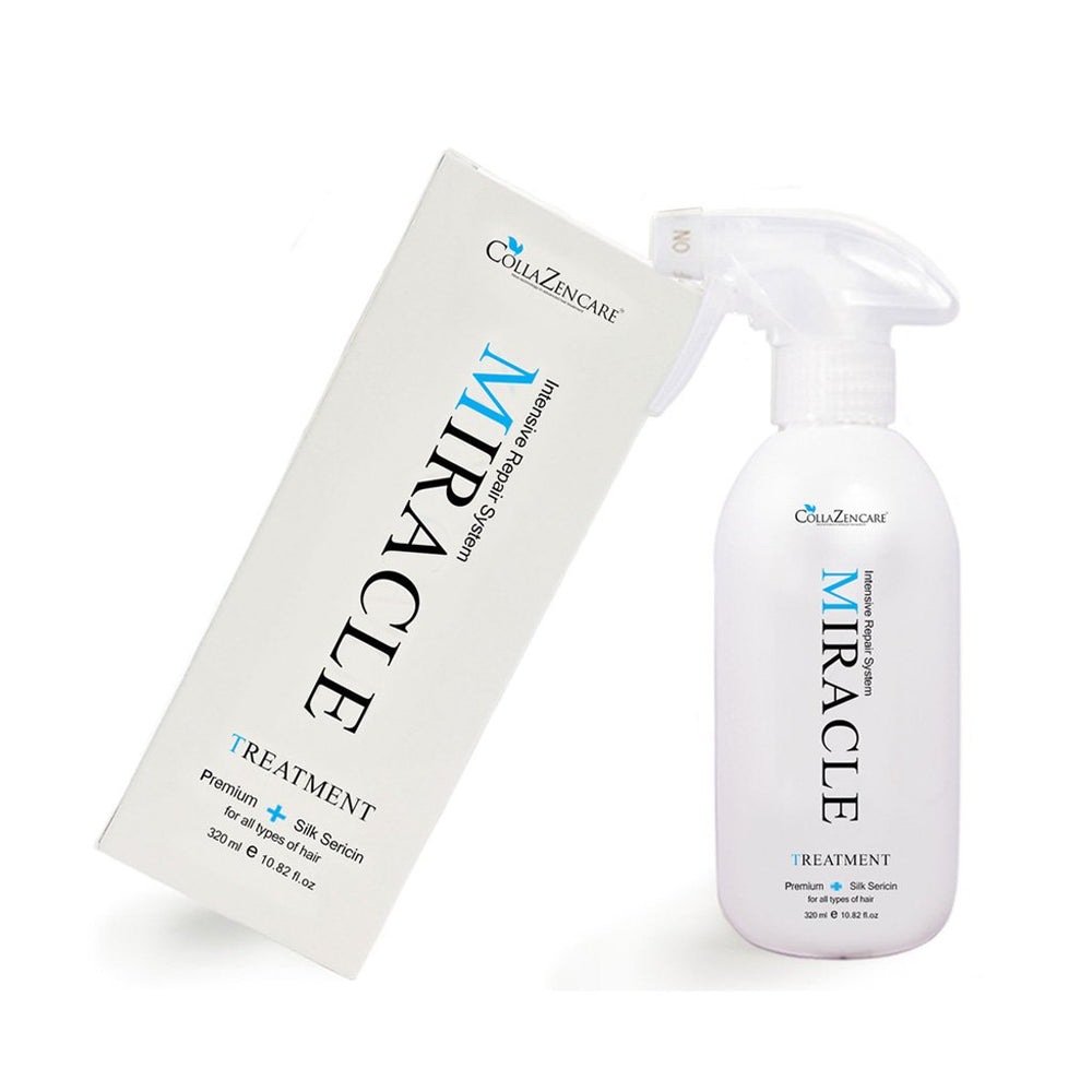 CollaZen Care Miracle Treatment with silk sericin showcases detangling and shine for all hair types.