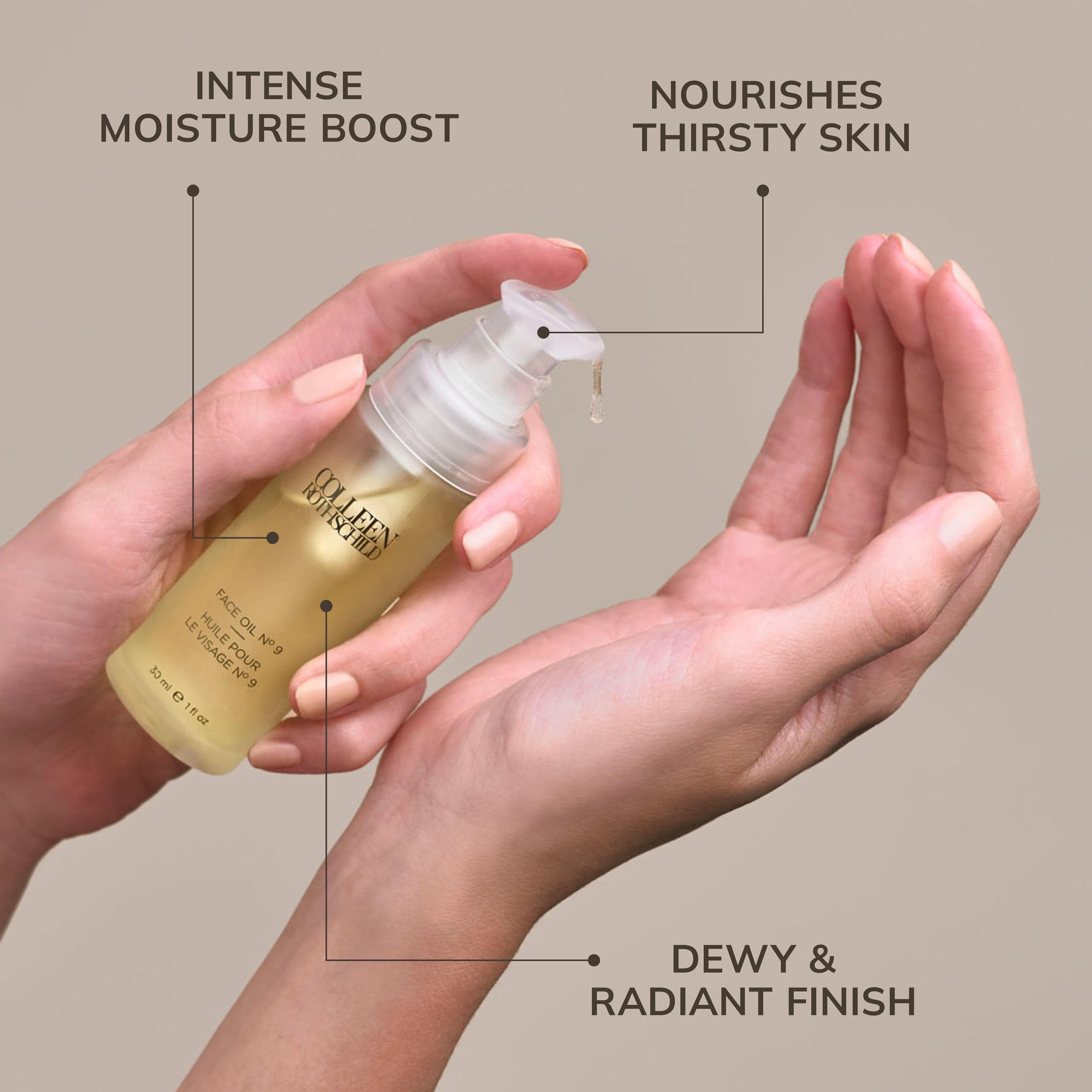 COLLEEN ROTHSCHILD Face Oil N°9 on skin illustrating smooth, non-greasy finish