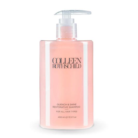 COLLEEN ROTHSCHILD Quench & Shine shampoo bottle highlighting color-safe moisture and shine.