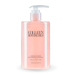 COLLEEN ROTHSCHILD Quench & Shine shampoo bottle highlighting color-safe moisture and shine.
