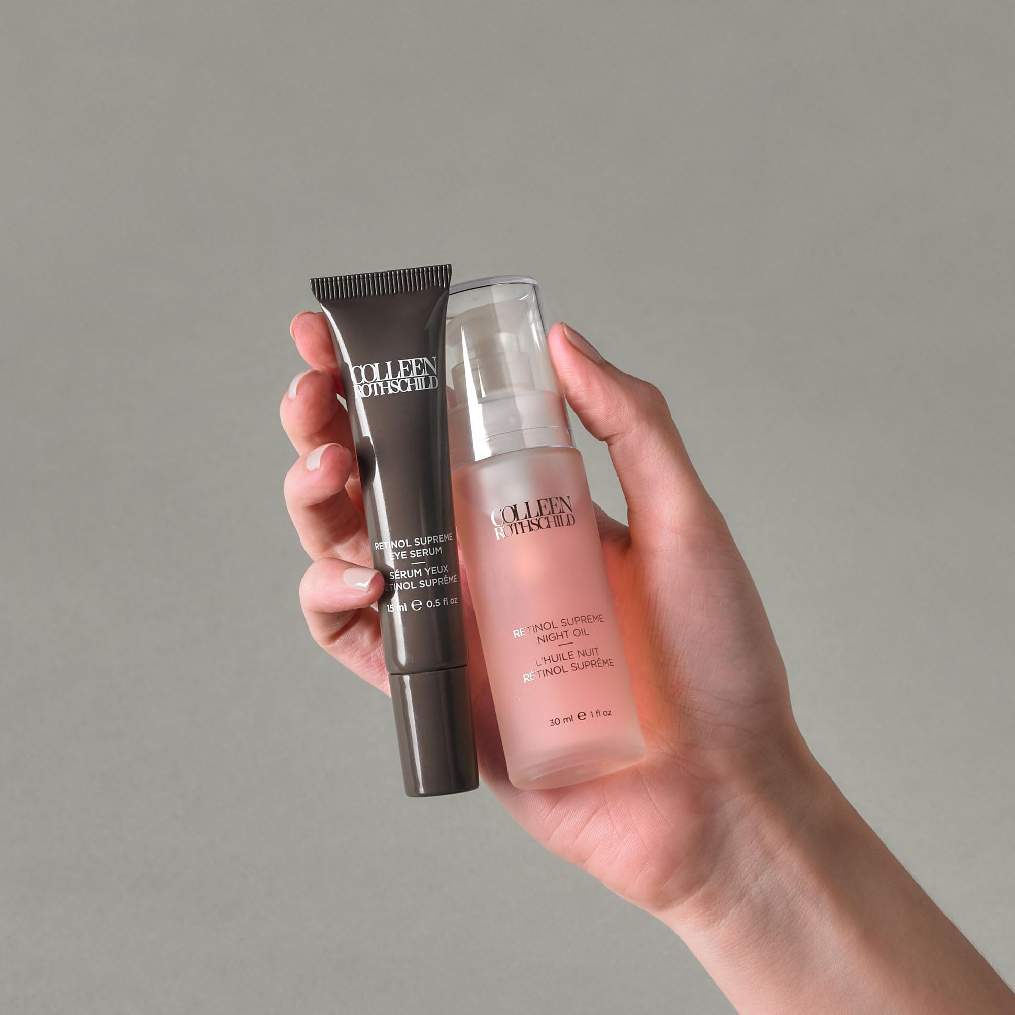 Colleen Rothschild Retinol Supreme Night Oil with Vitamin C on skin for brightening potential
