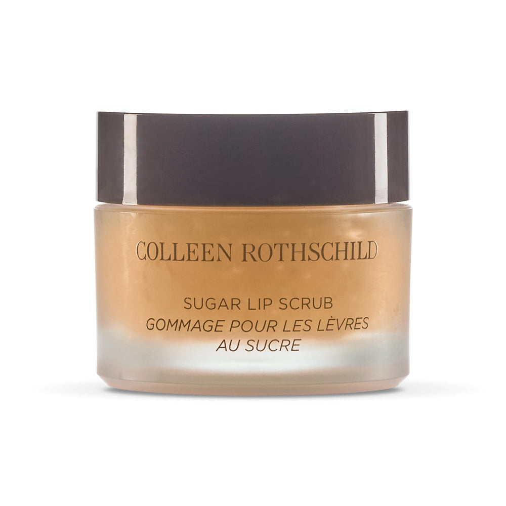 COLLEEN ROTHSCHILD Sugar Lip Scrub brown sugar jar exfoliates dry lips for smoother texture.