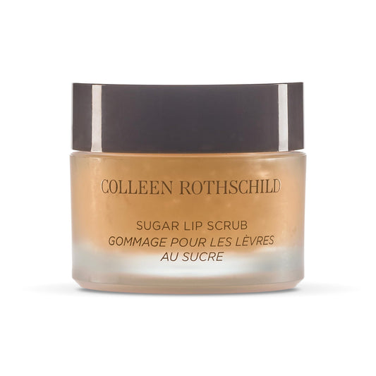 COLLEEN ROTHSCHILD Sugar Lip Scrub brown sugar jar exfoliates dry lips for smoother texture.